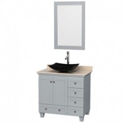 36 inch Single Bathroom Vanity in Oyster Gray, Ivory Marble Countertop, Arista Black Granite Sink, and 24 inch Mirror