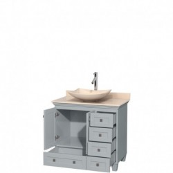 36 inch Single Bathroom Vanity in Oyster Gray, Ivory Marble Countertop, Arista Ivory Marble Sink, and No Mirror