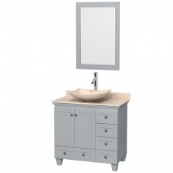 36 inch Single Bathroom Vanity in Oyster Gray, Ivory Marble Countertop, Arista Ivory Marble Sink, and 24 inch Mirror