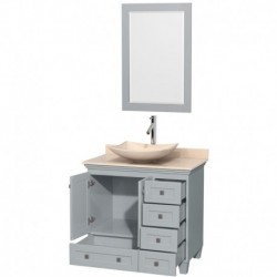 36 inch Single Bathroom Vanity in Oyster Gray, Ivory Marble Countertop, Arista Ivory Marble Sink, and 24 inch Mirror