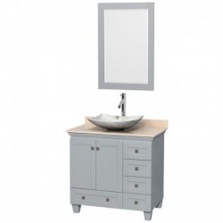 36 inch Single Bathroom Vanity in Oyster Gray, Ivory Marble Countertop, Arista White Carrera Marble Sink, and 24 inch Mirror
