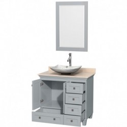 36 inch Single Bathroom Vanity in Oyster Gray, Ivory Marble Countertop, Arista White Carrera Marble Sink, and 24 inch Mirror