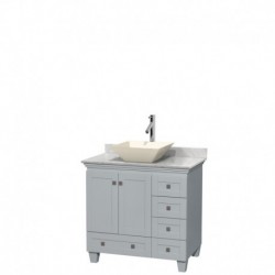 36 inch Single Bathroom Vanity in Oyster Gray, White Carrera Marble Countertop, Pyra Bone Porcelain Sink, and No Mirror