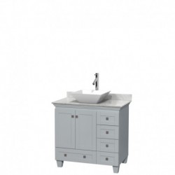 36 inch Single Bathroom Vanity in Oyster Gray, White Carrera Marble Countertop, Pyra White Porcelain Sink, and No Mirror