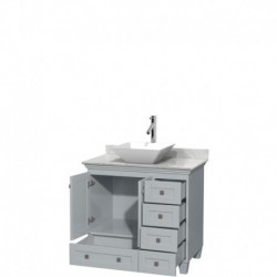 36 inch Single Bathroom Vanity in Oyster Gray, White Carrera Marble Countertop, Pyra White Porcelain Sink, and No Mirror