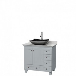 36 inch Single Bathroom Vanity in Oyster Gray, White Carrera Marble Countertop, Altair Black Granite Sink, and No Mirror