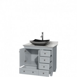 36 inch Single Bathroom Vanity in Oyster Gray, White Carrera Marble Countertop, Altair Black Granite Sink, and No Mirror