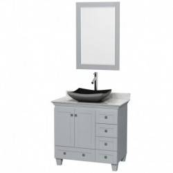 36 inch Single Bathroom Vanity in Oyster Gray, White Carrera Marble Countertop, Altair Black Granite Sink, and 24 inch Mirror