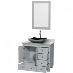 36 inch Single Bathroom Vanity in Oyster Gray, White Carrera Marble Countertop, Altair Black Granite Sink, and 24 inch Mirror