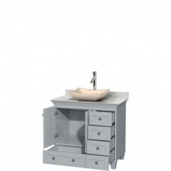 36 inch Single Bathroom Vanity in Oyster Gray, White Carrera Marble Countertop, Avalon Ivory Marble Sink, and No Mirror