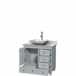 36 inch Single Bathroom Vanity in Oyster Gray, White Carrera Marble Countertop, Avalon White Carrera Marble Sink, and No Mirror