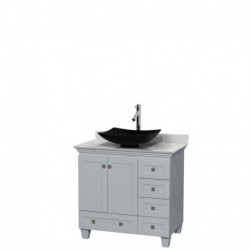 36 inch Single Bathroom Vanity in Oyster Gray, White Carrera Marble Countertop, Arista Black Granite Sink, and No Mirror