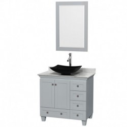 36 inch Single Bathroom Vanity in Oyster Gray, White Carrera Marble Countertop, Arista Black Granite Sink, and 24 inch Mirror