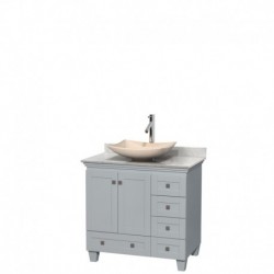 36 inch Single Bathroom Vanity in Oyster Gray, White Carrera Marble Countertop, Arista Ivory Marble Sink, and No Mirror
