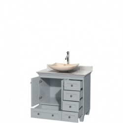 36 inch Single Bathroom Vanity in Oyster Gray, White Carrera Marble Countertop, Arista Ivory Marble Sink, and No Mirror