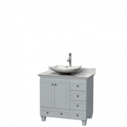 36 inch Single Bathroom Vanity in Oyster Gray, White Carrera Marble Countertop, Arista White Carrera Marble Sink, and No Mirror