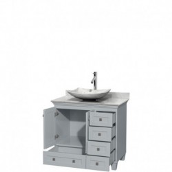 36 inch Single Bathroom Vanity in Oyster Gray, White Carrera Marble Countertop, Arista White Carrera Marble Sink, and No Mirror