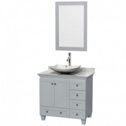 36 inch Single Bathroom Vanity in Oyster Gray, White Carrera Marble Countertop, Arista White Carrera Marble Sink, and 24 inch M