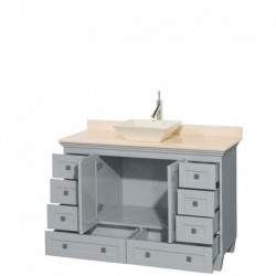 48 inch Single Bathroom Vanity in Oyster Gray, Ivory Marble Countertop, Pyra Bone Porcelain Sink, and No Mirror