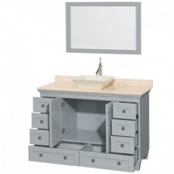 48 inch Single Bathroom Vanity in Oyster Gray, Ivory Marble Countertop, Pyra Bone Porcelain Sink, and 24 inch Mirror