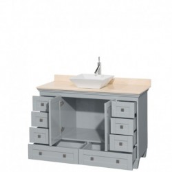 48 inch Single Bathroom Vanity in Oyster Gray, Ivory Marble Countertop, Pyra White Porcelain Sink, and No Mirror
