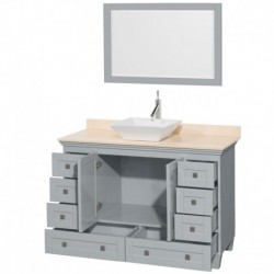 48 inch Single Bathroom Vanity in Oyster Gray, Ivory Marble Countertop, Pyra White Porcelain Sink, and 24 inch Mirror