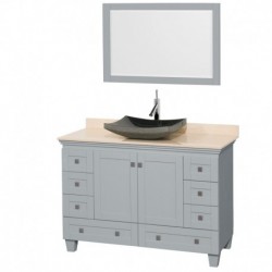 48 inch Single Bathroom Vanity in Oyster Gray, Ivory Marble Countertop, Altair Black Granite Sink, and 24 inch Mirror
