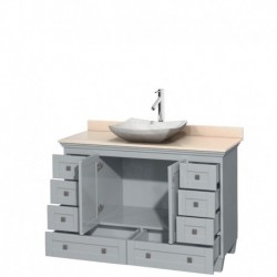 48 inch Single Bathroom Vanity in Oyster Gray, Ivory Marble Countertop, Avalon White Carrera Marble Sink, and No Mirror