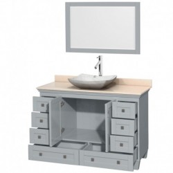 48 inch Single Bathroom Vanity in Oyster Gray, Ivory Marble Countertop, Avalon White Carrera Marble Sink, and 24 inch Mirror