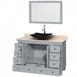 48 inch Single Bathroom Vanity in Oyster Gray, Ivory Marble Countertop, Arista Black Granite Sink, and 24 inch Mirror
