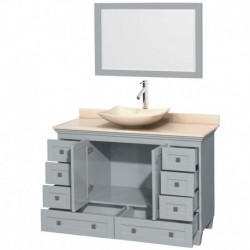 48 inch Single Bathroom Vanity in Oyster Gray, Ivory Marble Countertop, Arista Ivory Marble Sink, and 24 inch Mirror