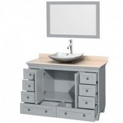 48 inch Single Bathroom Vanity in Oyster Gray, Ivory Marble Countertop, Arista White Carrera Marble Sink, and 24 inch Mirror
