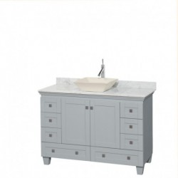 48 inch Single Bathroom Vanity in Oyster Gray, White Carrera Marble Countertop, Pyra Bone Porcelain Sink, and No Mirror