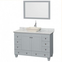 48 inch Single Bathroom Vanity in Oyster Gray, White Carrera Marble Countertop, Pyra Bone Porcelain Sink, and 24 inch Mirror