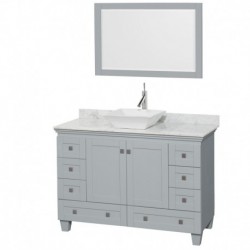 48 inch Single Bathroom Vanity in Oyster Gray, White Carrera Marble Countertop, Pyra White Porcelain Sink, and 24 inch Mirror
