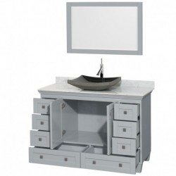 48 inch Single Bathroom Vanity in Oyster Gray, White Carrera Marble Countertop, Altair Black Granite Sink, and 24 inch Mirror