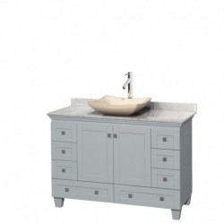 48 inch Single Bathroom Vanity in Oyster Gray, White Carrera Marble Countertop, Avalon Ivory Marble Sink, and No Mirror