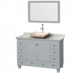 48 inch Single Bathroom Vanity in Oyster Gray, White Carrera Marble Countertop, Avalon Ivory Marble Sink, and 24 inch Mirror
