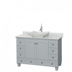 48 inch Single Bathroom Vanity in Oyster Gray, White Carrera Marble Countertop, Avalon White Carrera Marble Sink, and No Mirror