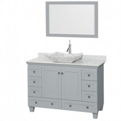 48 inch Single Bathroom Vanity in Oyster Gray, White Carrera Marble Countertop, Avalon White Carrera Marble Sink, and 24 inch M