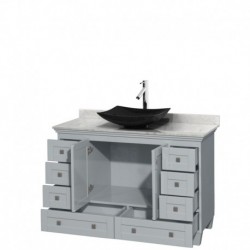 48 inch Single Bathroom Vanity in Oyster Gray, White Carrera Marble Countertop, Arista Black Granite Sink, and No Mirror