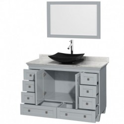 48 inch Single Bathroom Vanity in Oyster Gray, White Carrera Marble Countertop, Arista Black Granite Sink, and 24 inch Mirror