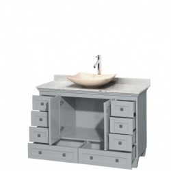 48 inch Single Bathroom Vanity in Oyster Gray, White Carrera Marble Countertop, Arista Ivory Marble Sink, and No Mirror