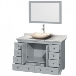48 inch Single Bathroom Vanity in Oyster Gray, White Carrera Marble Countertop, Arista Ivory Marble Sink, and 24 inch Mirror
