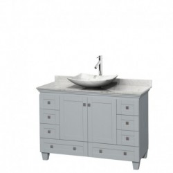 48 inch Single Bathroom Vanity in Oyster Gray, White Carrera Marble Countertop, Arista White Carrera Marble Sink, and No Mirror