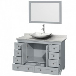 48 inch Single Bathroom Vanity in Oyster Gray, White Carrera Marble Countertop, Arista White Carrera Marble Sink, and 24 inch M