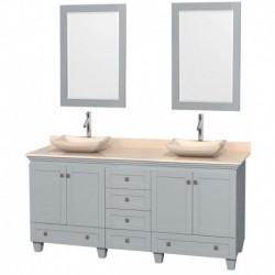 72 inch Double Bathroom Vanity in Oyster Gray, Ivory Marble Countertop, Avalon Ivory Marble Sinks, and 24 inch Mirrors