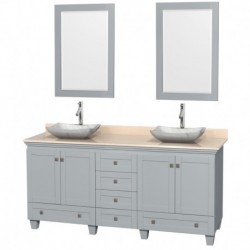 72 inch Double Bathroom Vanity in Oyster Gray, Ivory Marble Countertop, Avalon White Carrera Marble Sinks, and 24 inch Mirrors