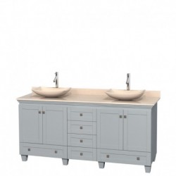 72 inch Double Bathroom Vanity in Oyster Gray, Ivory Marble Countertop, Arista Ivory Marble Sinks, and No Mirrors