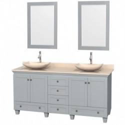 72 inch Double Bathroom Vanity in Oyster Gray, Ivory Marble Countertop, Arista Ivory Marble Sinks, and 24 inch Mirrors